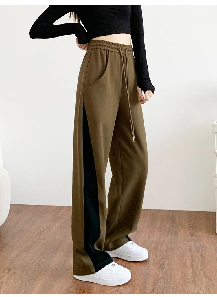 

Повседневные облегающие брюки Y2k с широкими штанинами, женские модные спортивные брюки контрастных цветов с высокой талией, женские длинные брюки в Корейском стиле на весну и осень