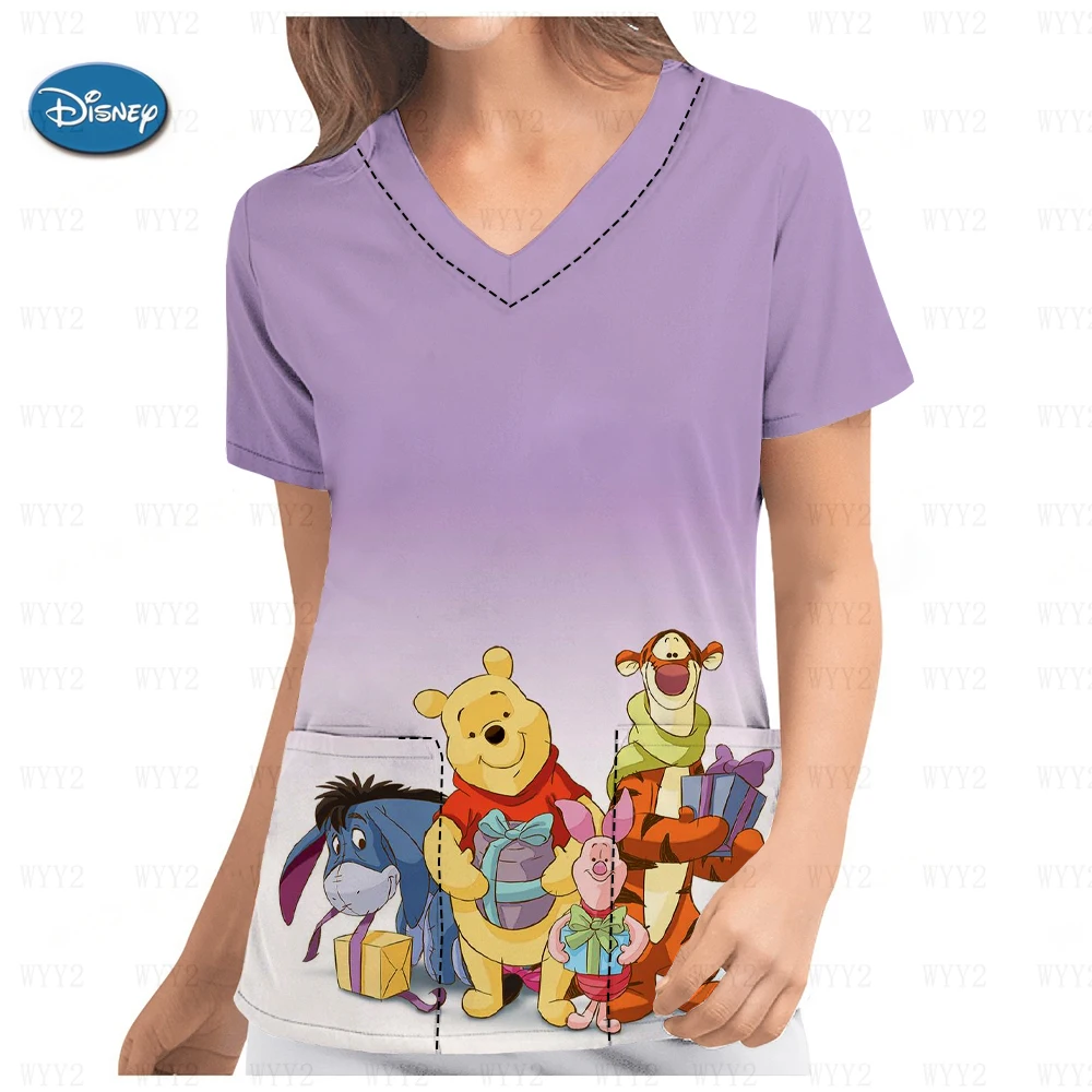 Женская рабочая форма Дисней Винни-Пух с рождественским принтом и v-образным