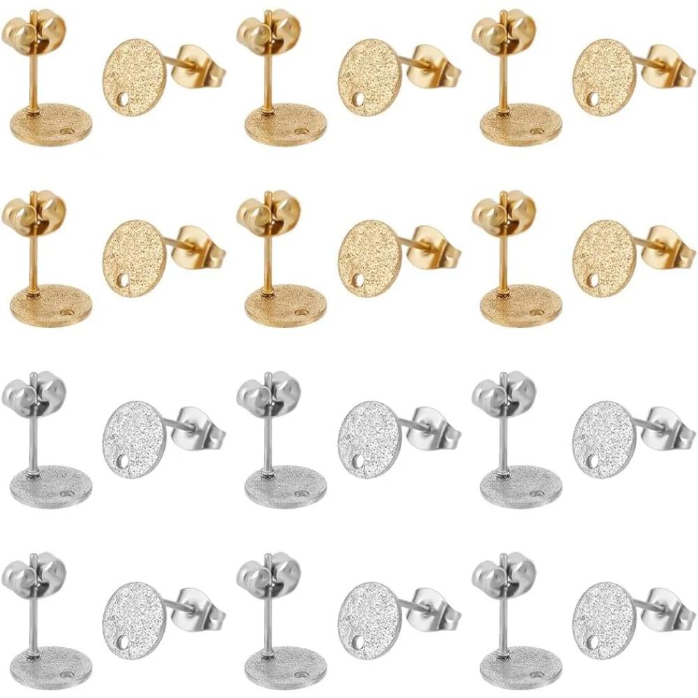 Круглые серьги-гвоздики из нержавеющей стали с текстурой примерно 40 шт. 2 цвета 8