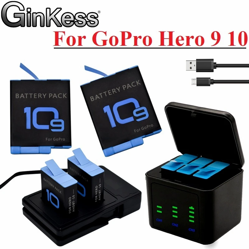 

Обновленный аккумулятор 1850/2600 мАч для GoPro Hero9 10 2-3, зарядное устройство со светодиодсветильник кой, быстрое зарядное устройство для Go Pro 9 10, черные аксессуары