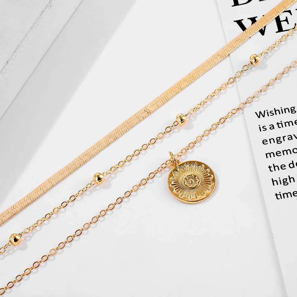 Женское многослойное ожерелье в стиле панк цепочка с подвеской виде золотого