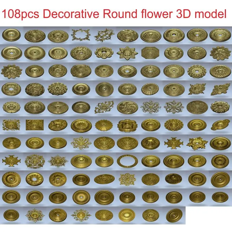 108pcs/set Decorative Round flower 3d model STL relief for cnc STL format 3d model for cnc stl relief artcam vectric aspire