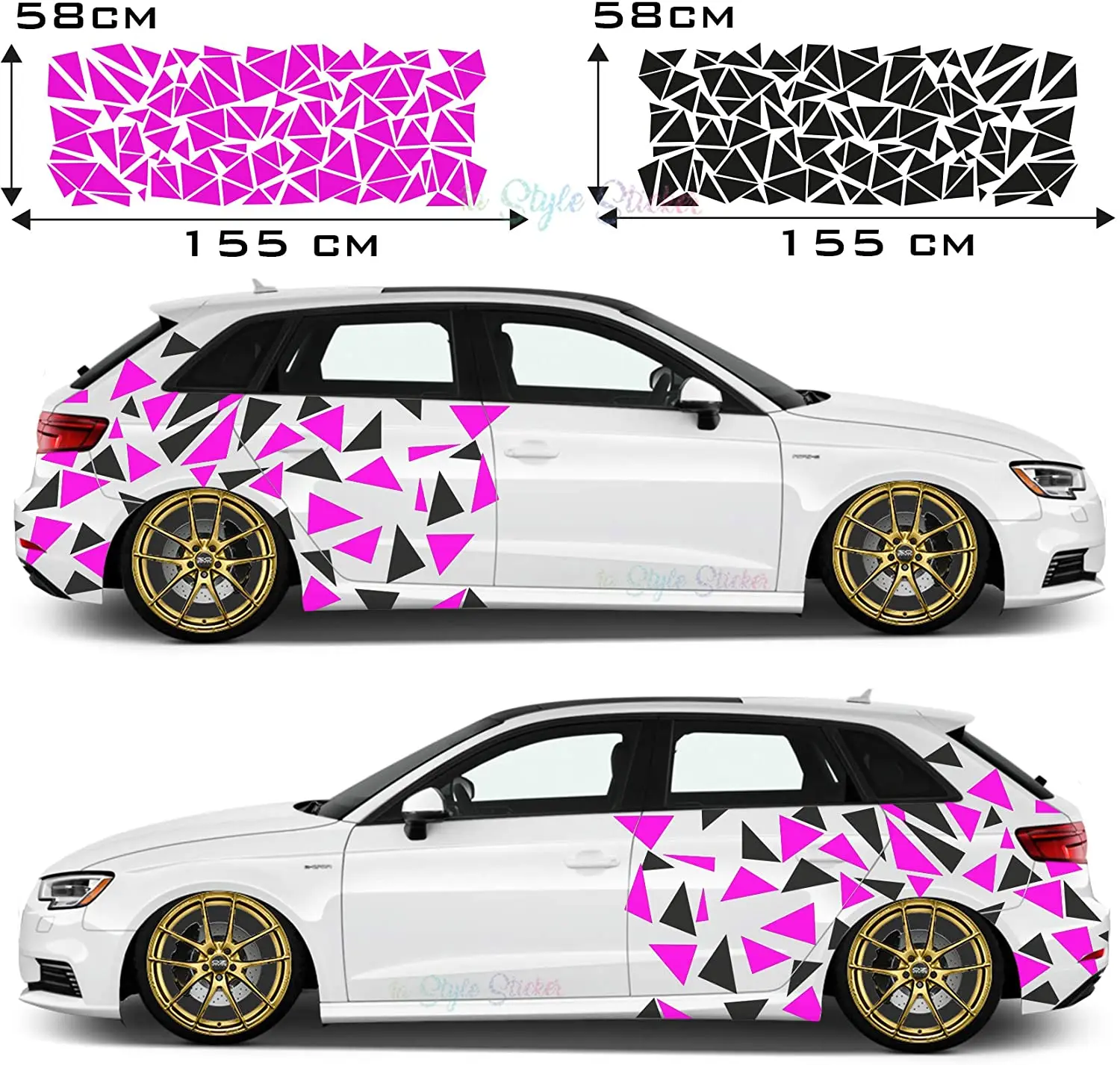 Autos eiten aufkleber, Dreiecke, Auto dekoration, Auto tattoo, farbiger Tarn look, Tarn aufkleber, 250 Stück, Tarnstil – Detail 1