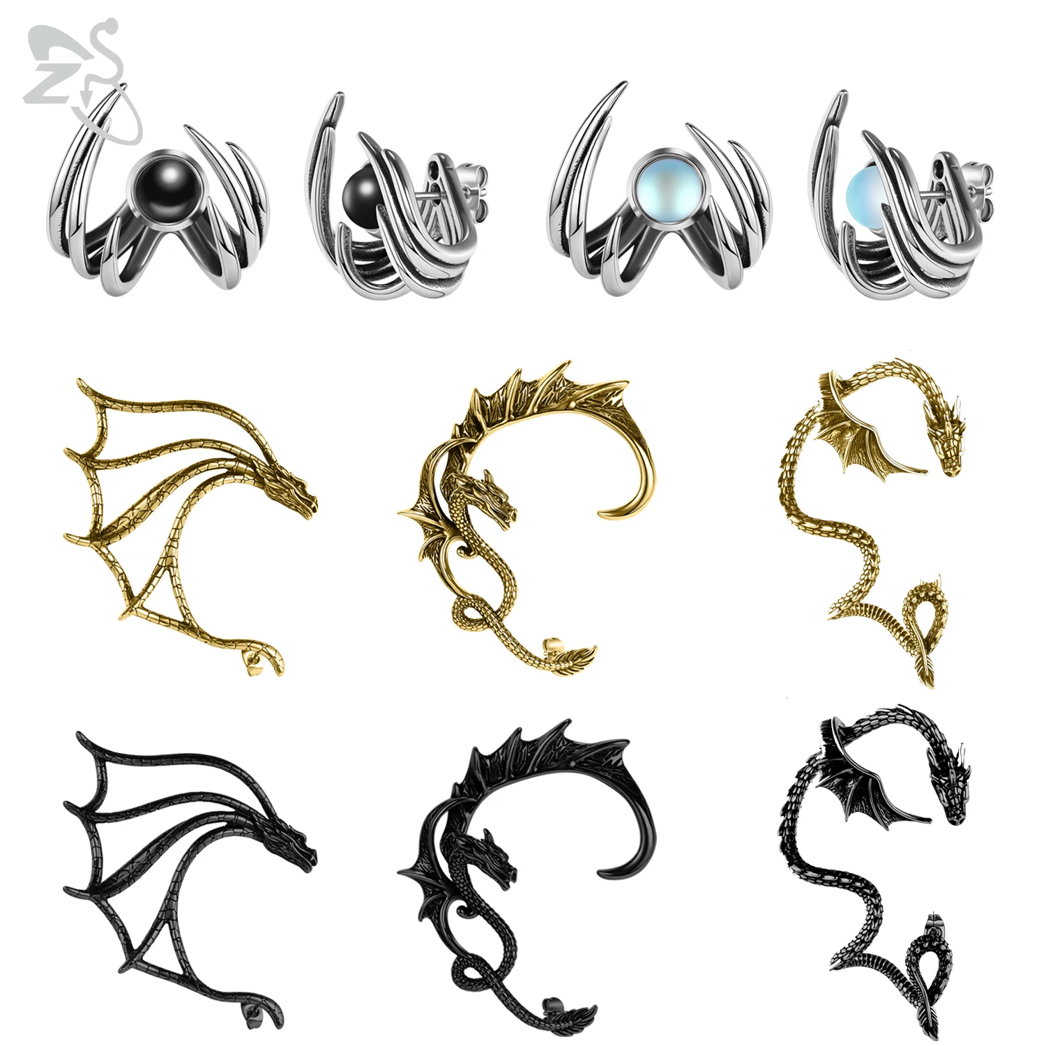 Серьги-гвоздики ZS из нержавеющей стали с драконом для мужчин и женщин готические