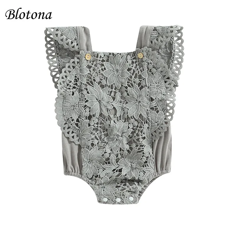 

Baby Girl Flying Sleeve Jumpsuit Summer Floral Embroidery Cutout Casual Rompers for Newborn Toddler 0-24Months