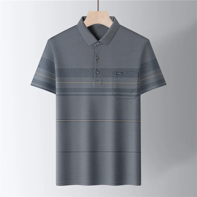 

Футболка мужская деловая с коротким рукавом, модная тенниска в полоску, повседневная майка с круглым вырезом и карманами, лето