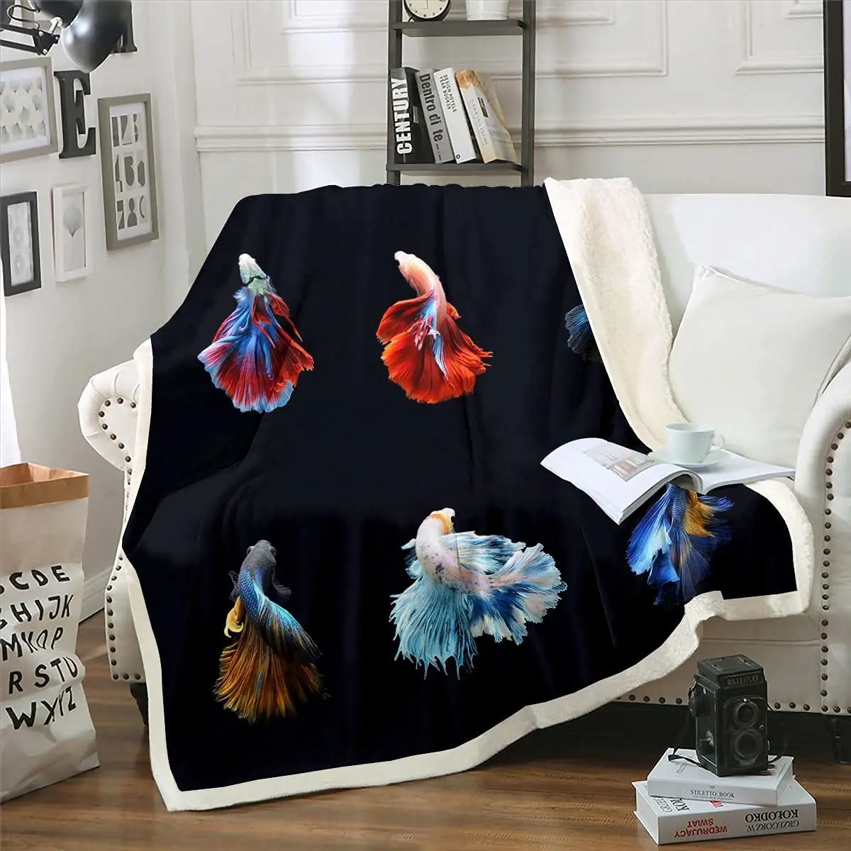Одеяло Betta Fish Sherpa плюшевое Подводное одеяло с сиамскими боевыми рыбками флисовое
