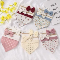 3pcs set koren style cotton bibs headband set for newborns infant toddlers ab side printing burp cloths children accessories