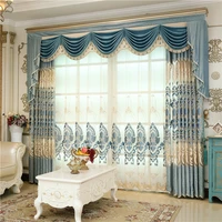 european style light blue beige spaced velvet embroidered living room bedroom study kitchen french window valance curtains