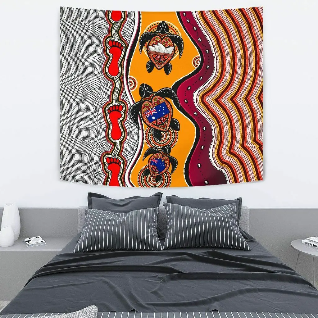 

Australia Aboriginal Tapestry - Aboriginal Patterns Turtle 3D Printed Tapestrying Rectangular Home Decor Wall Hanging