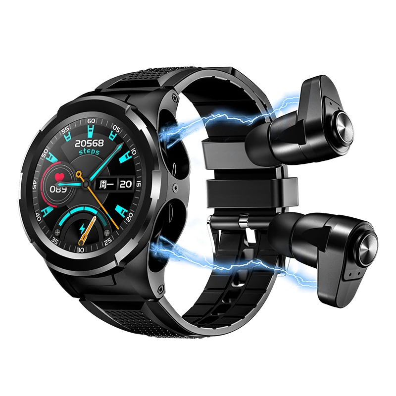 

1.28 Inch New Design Top Band Smart Watch Stainless Steel Mul-function Waterproof 2in1 HIFI Stereo Sound BT 5.0 Smartwatch JM06