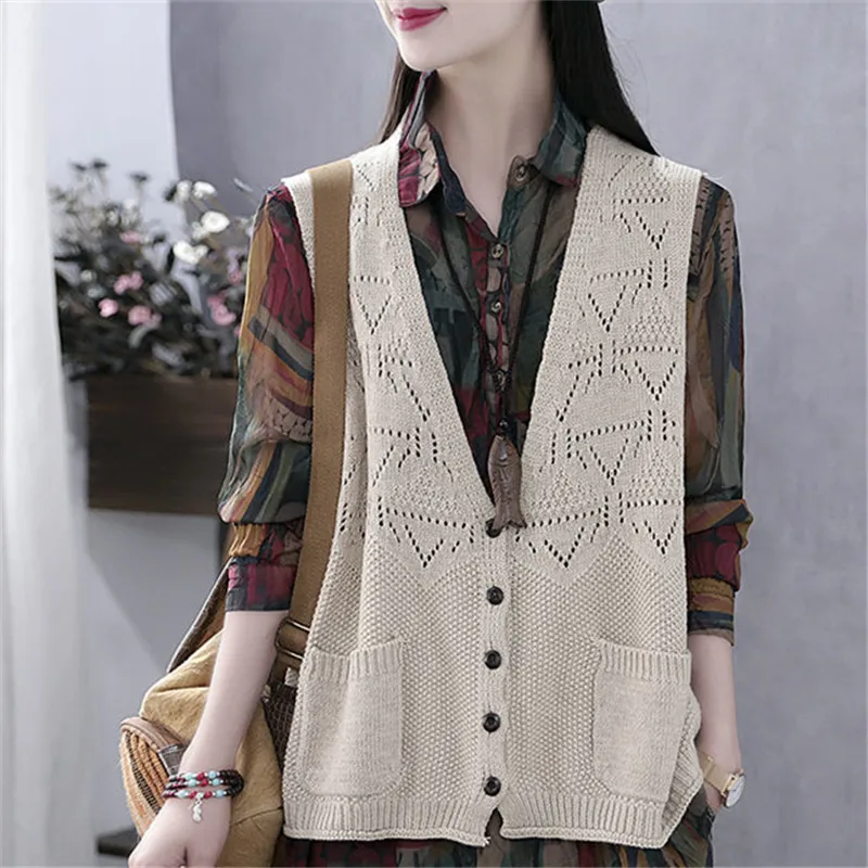 

Женский трикотажный жилет в стиле ретро, универсальный однобортный Кардиган в западном стиле, весна-лето