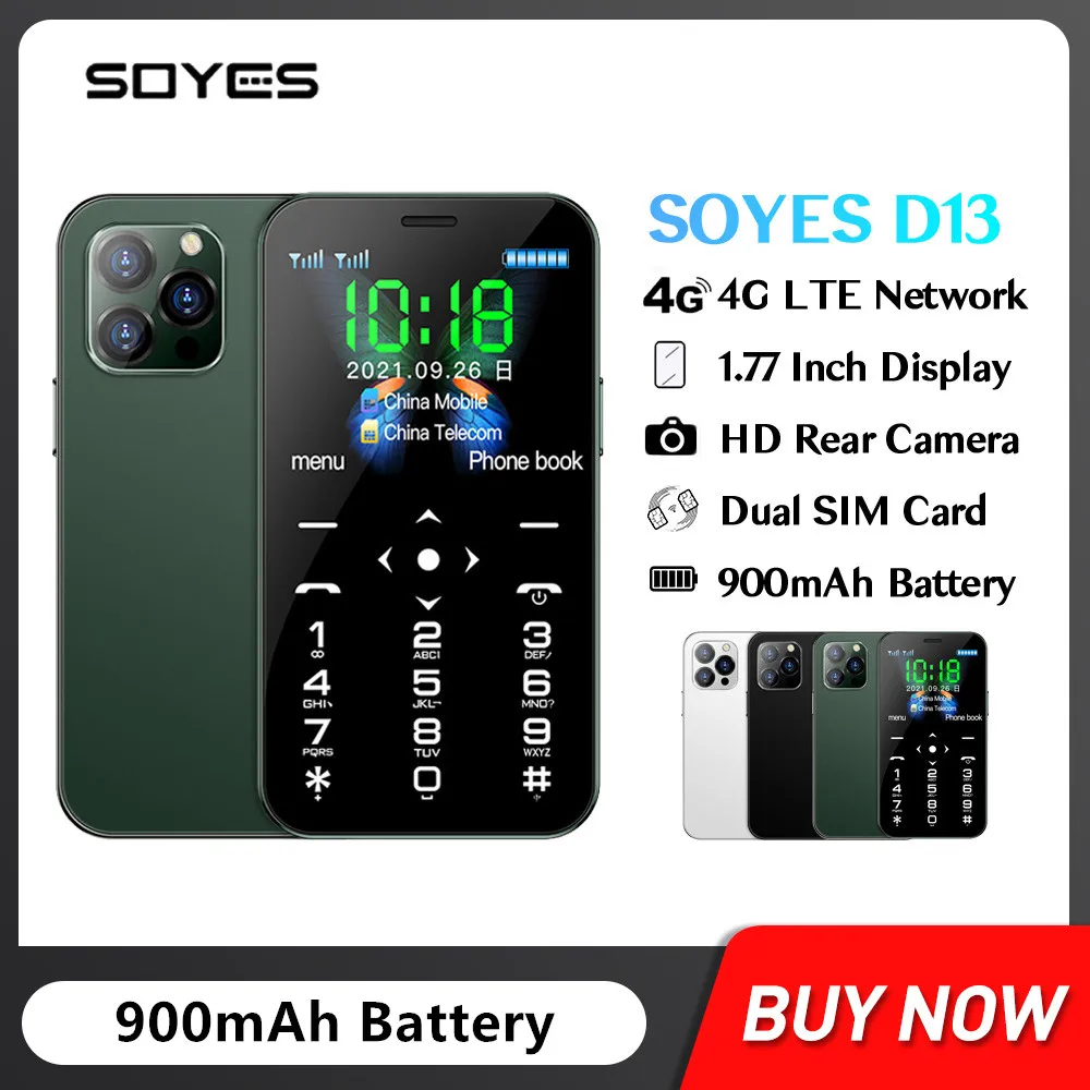 SOYES D13 4G LTE Mini Mobile Phone 1.77 Inch Touch Keypad Cellphone 900mAh Dual SIM Type-C SOS Small Phone
