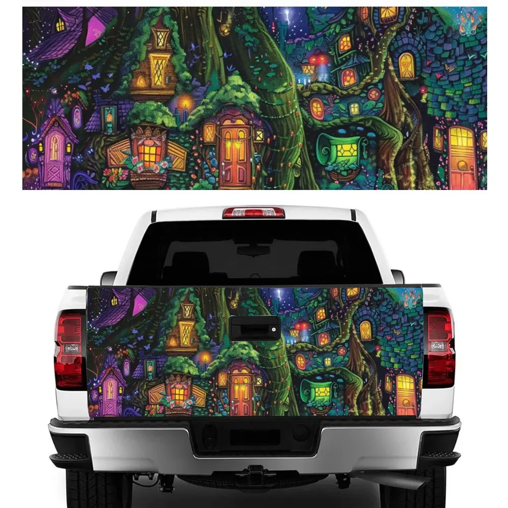 Древний красочный лесной город с принтом автомобиля хвост багажника защита