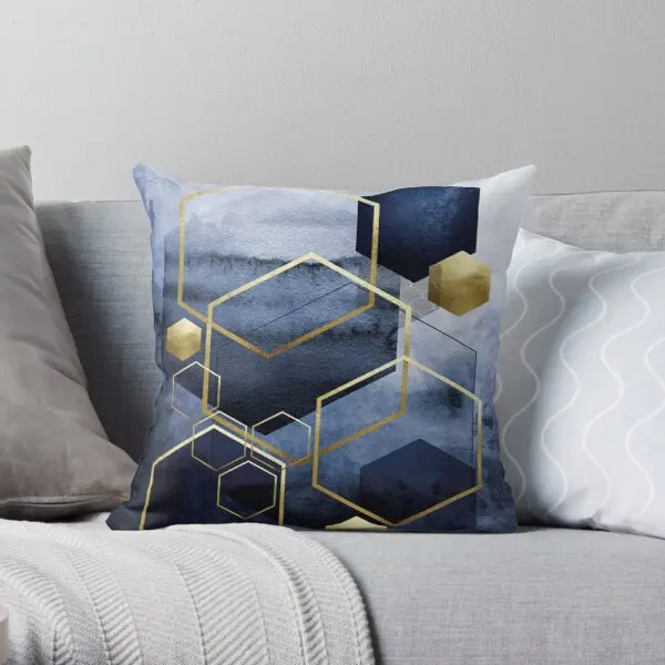 

Abstract Geo In Blue Printing Throw Pillow Cover Square Waist Sofa Hotel Car Decor Comfort Decorative Bed Pillows not include