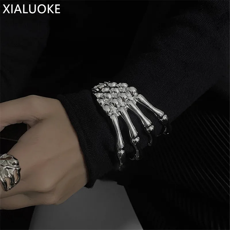 XIALUOKE Hip-hop Rock Punk Metal Skeleton Hand Bone Cuff Bracelet For Women Vintage Hyperbole Festival Dance Party Jewelry