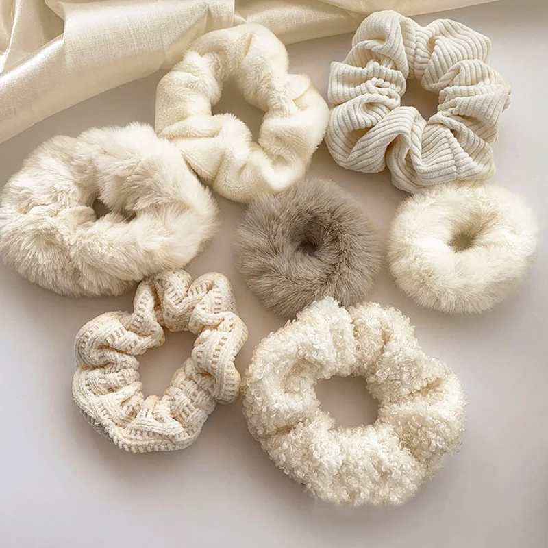 

Fashion Furry Scrunchies White Rubber Bands for Women Girls Elastic Hair Band Ponytail Holder Korean Hair Rope Hair Accessories