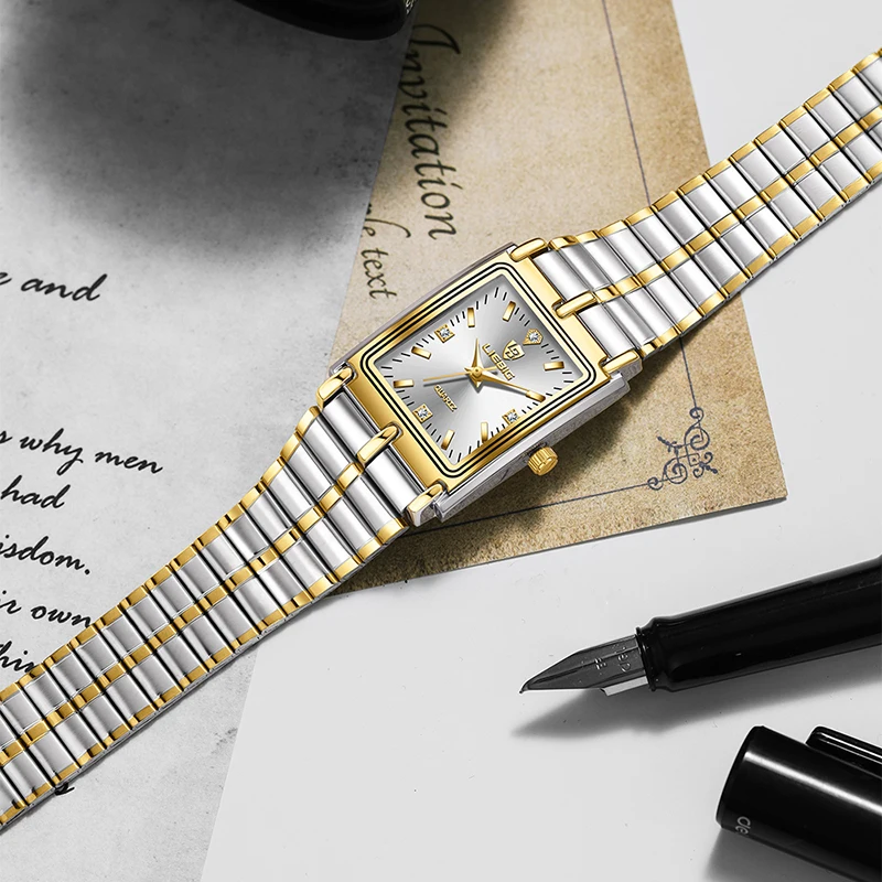 LIEBIG Luxury Gold Steel Bracelet Wristwatches Female Male Clock Golden Quartz Watch For Men Women Watches relogio masculino