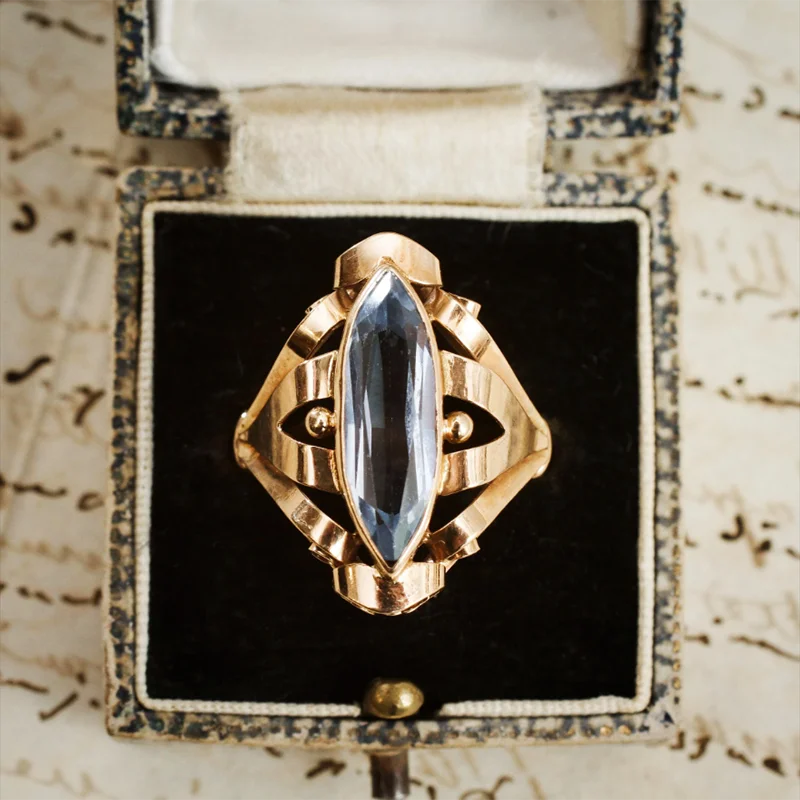 

Vintage Blue Topaz Cocktail Dress Rings for Women 2022 Trendy Bridal Wedding Engagement Ring Valentine's Day Gift Jewelry Anillo
