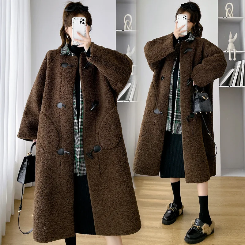 

2022 Winter New Maternity Dress Fashion Loose Long Padded Jacket Coat Going Out Warm Imitation Sherpa Coat Maternity Clothing