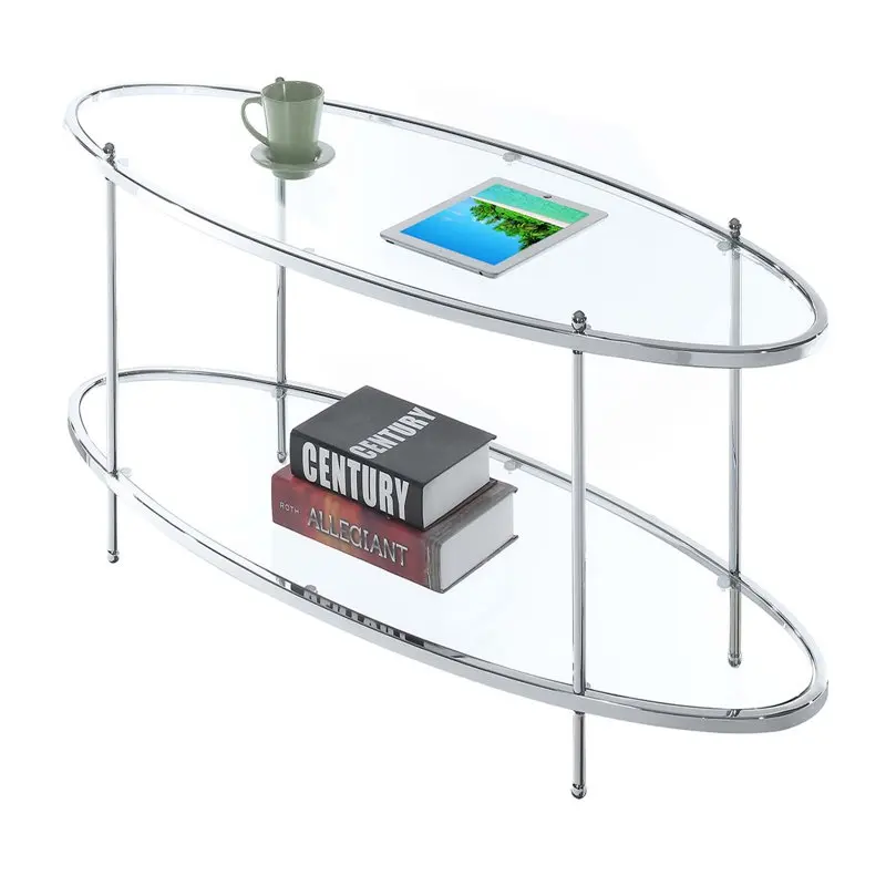 

Crest 2 Tier Oval Glass Coffee Table, Glass/Chrome