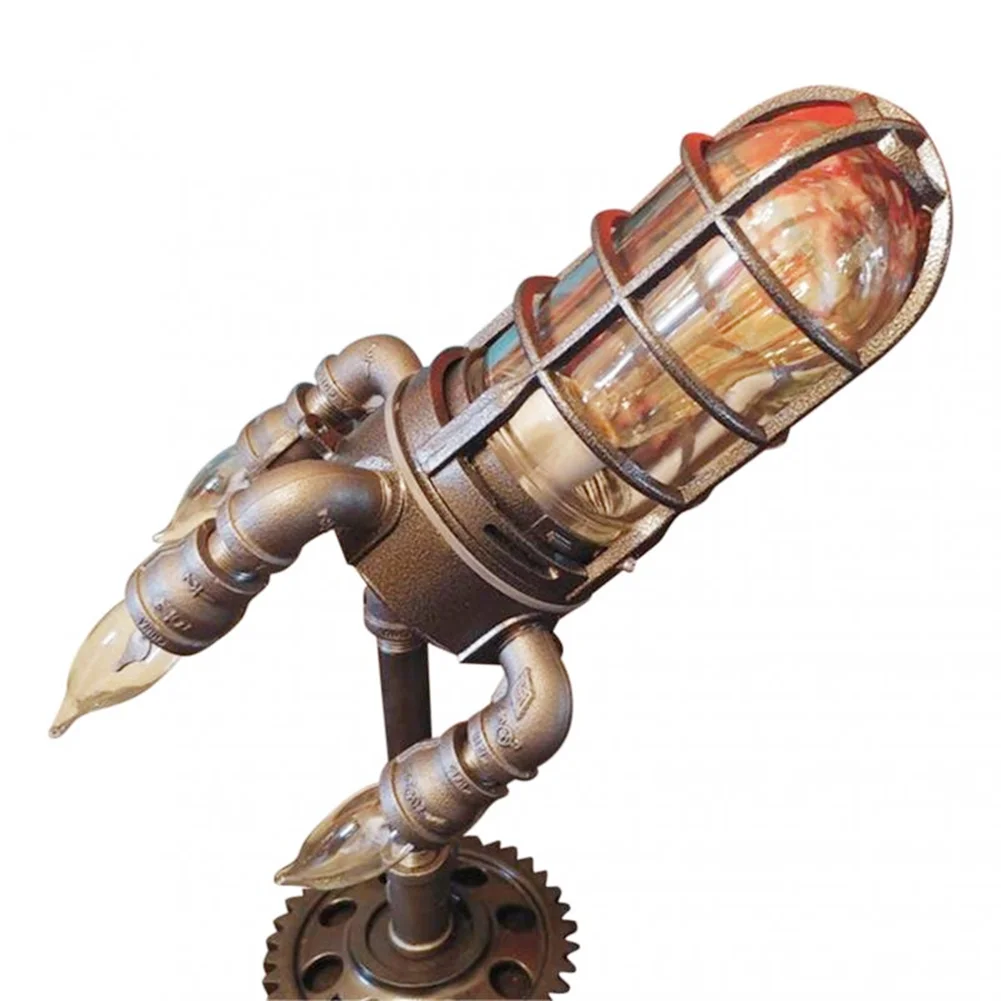 

New Steampunk Rocket Lamp Punk Style Lights Metal Desktop Decor Ornaments Wall Decoration Light Led Light Lamp New Year Gift
