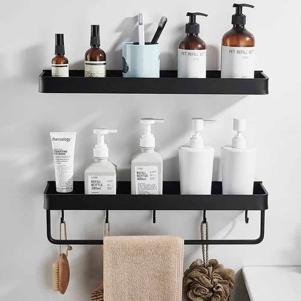 

1Pcs Multifunctional Antirust No Drill with Hook Bathroom Shelf Shampoo Holder Kitchen Shelves Storage Rack Towel Rack