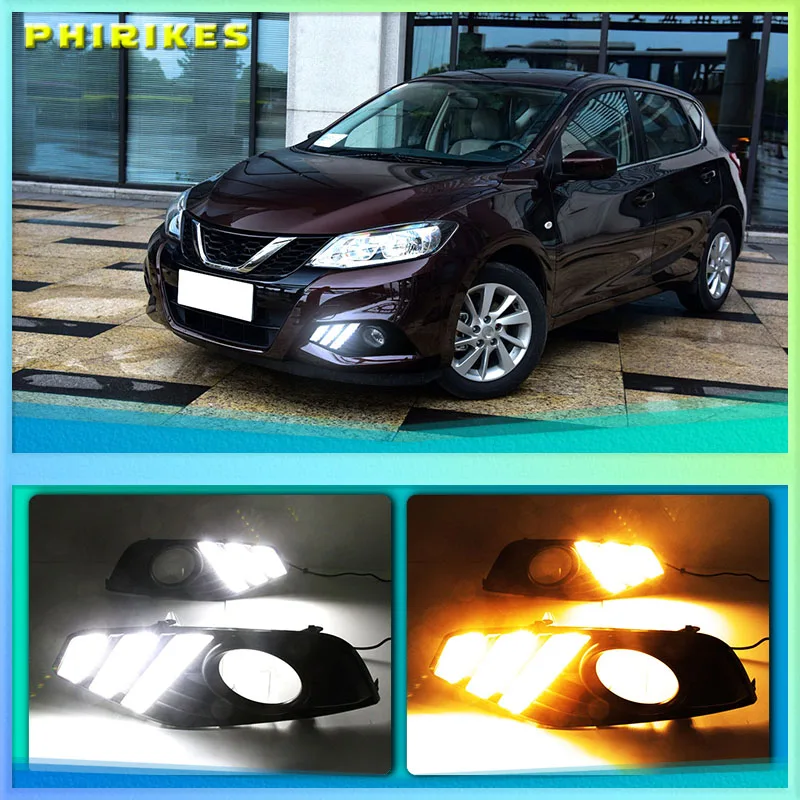 

New upgraded version top quality led drl daytime running light with yellow turn signal for Nissan New Nissan Tiida Only 2017-18