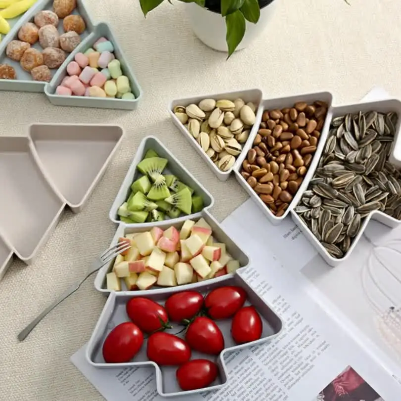 

Creative Christmas Tree Shape Candy Snacks Nuts Dry Fruits Plastic Plate Snack Dishes Bowl Breakfast Tray Wedding Party Dessert