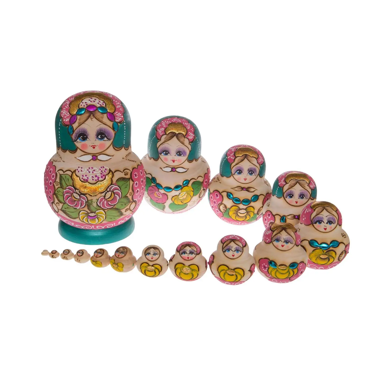 

15 Pieces Hand Painted Nesting Doll Matryoshka Doll Ornament Figures Lovely Wood Russian Nesting Doll for Gift Office Table Room