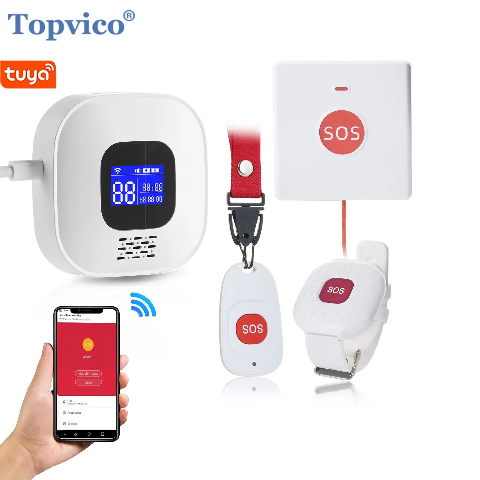 Фото Кнопка SOS Topvico Tuya, аварийная кнопка Wi-Fi для сигнализации пожилых людей, оповещения о падении, браслета с кнопкой паники, пожилых людей №1