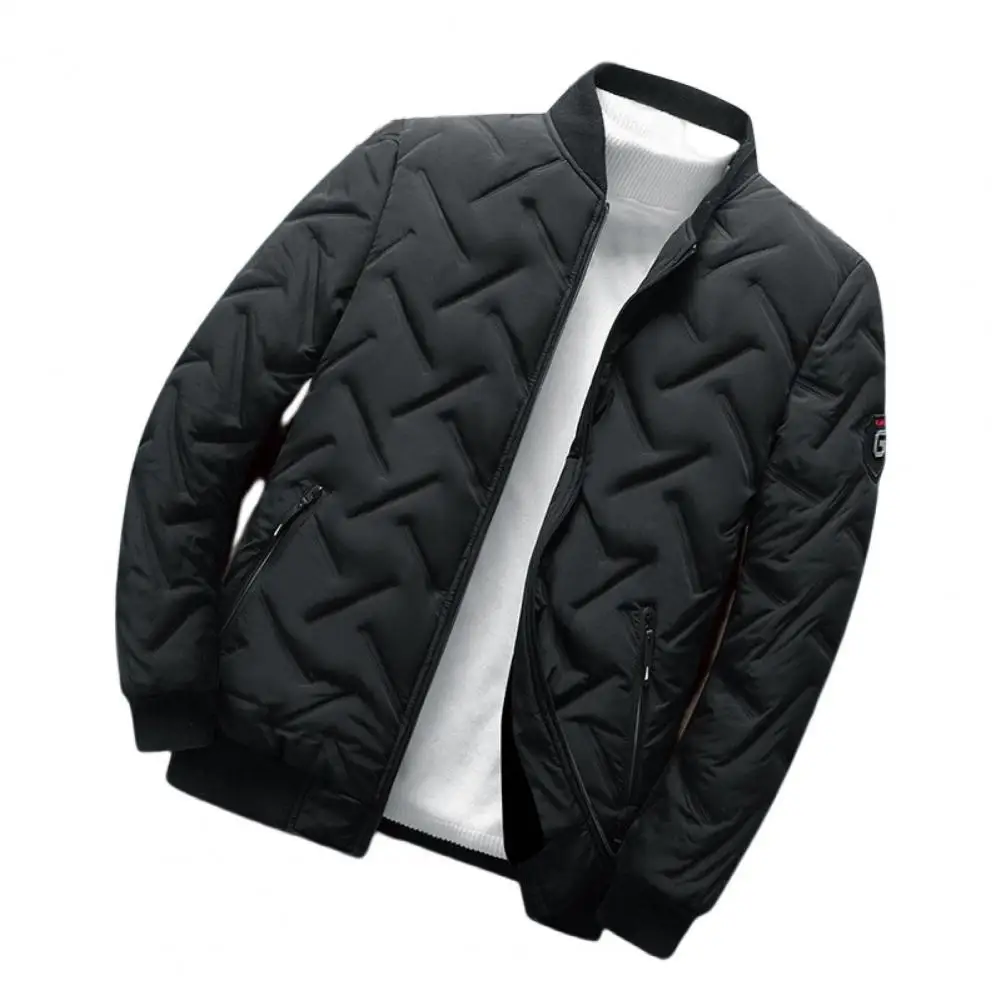 

Popular Men Outwear Lightweight Men Bomber Jacket Ribbed Cuff Fluffy Filling Zipper Bomber Jacket Keep Warm