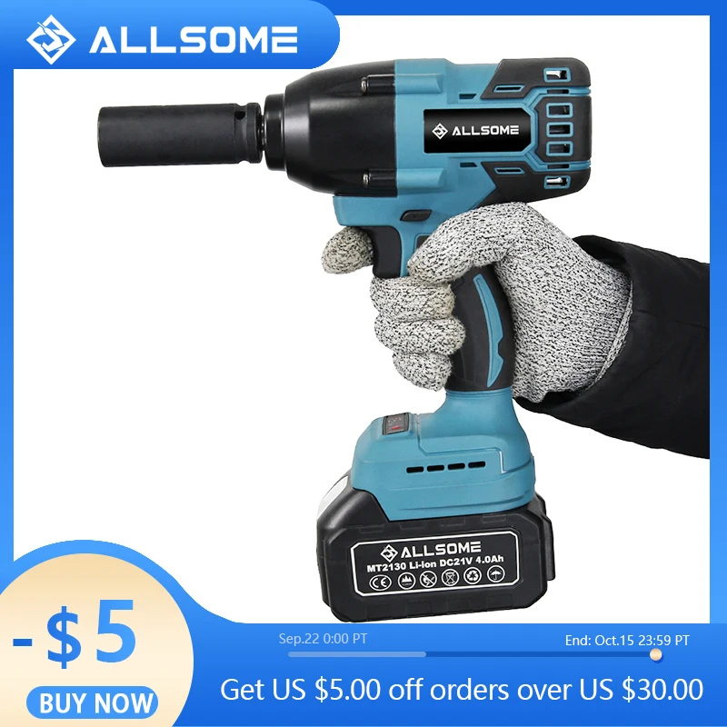 ALLSOME ударный гайковерт 21 в электрический беспроводной динамометрический ключ бесщеточный разъем литий-ионный аккумулятор бытовой ремонтный электроинструмент