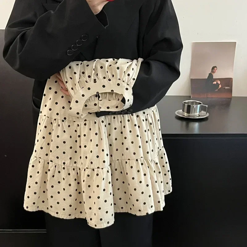 Корейская летняя детская одежда платье для маленьких девочек черное в горошек