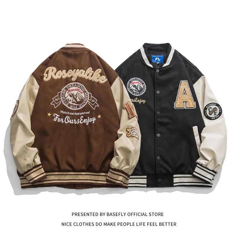

Stadium Award Letterman A Furry Embroidery Patchwork Men Baseball Bomber Jacket Unisex Women Varsity College Coat Street Retro