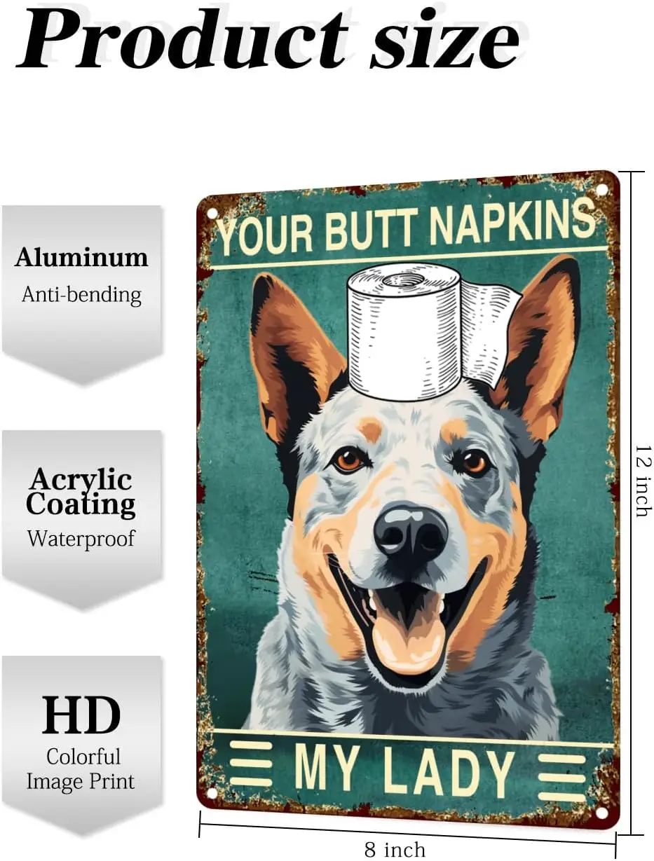 ustrln Cttle Dog 12x8 nch Metl Sgn Your Butt Npkns My Ldy Bthroom Decor для женщин Bt Wll Funny Guest rt Tolet