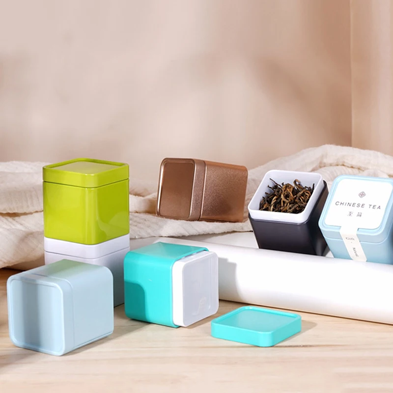 

Sealed Black Tea Green Tea Packaging Box Flower Tea Cans Square Candy Cans Portable Household Storage Boxes