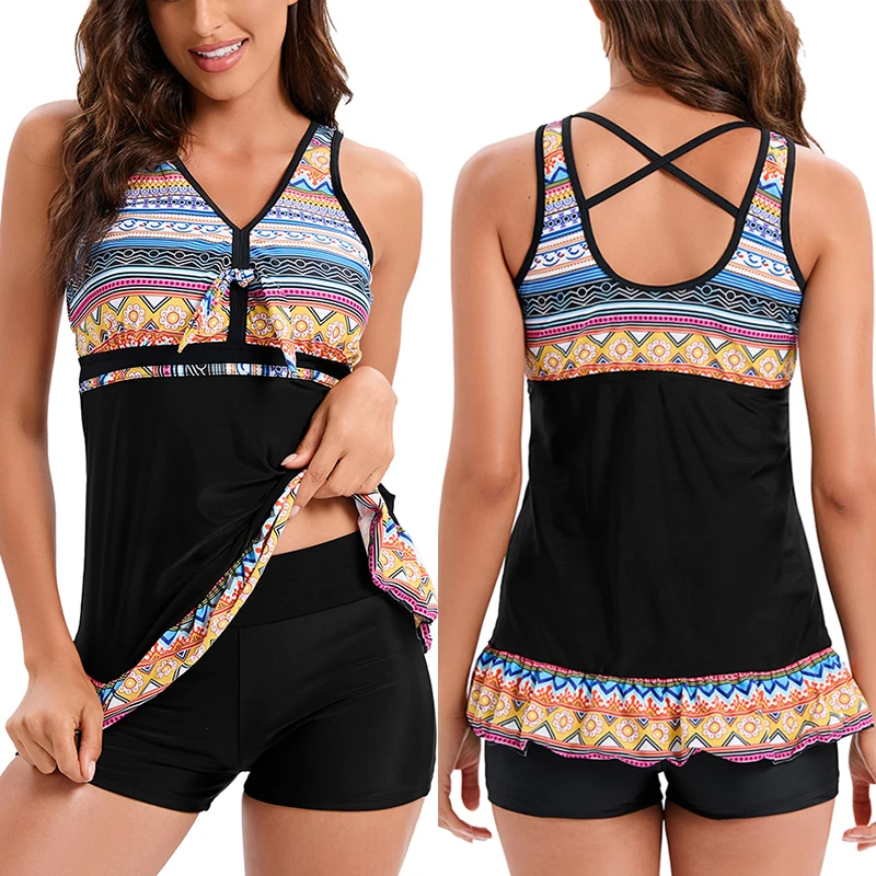 

Push Up Tankini Swimsuits For Women Tummy Control Bathing Suits Two Piece Swimwear 2022 Flowy Tank Top with Boyshorts Swimdress