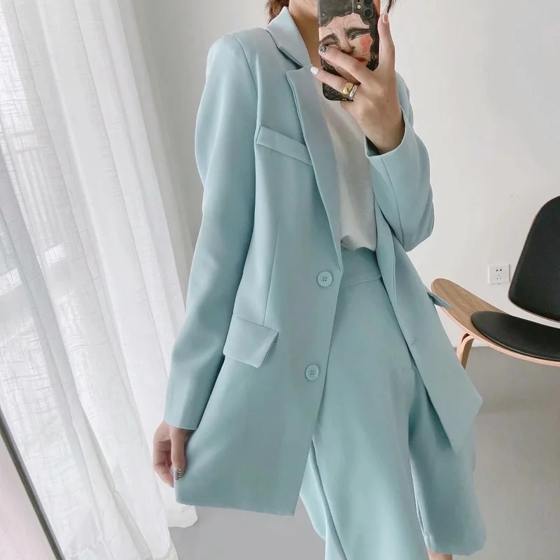 Solid Colors Single Breasted Casual Commute Blazer Suit Simple Work Wear Korean Fashion Candy Colors Office Blazer 2021 Women