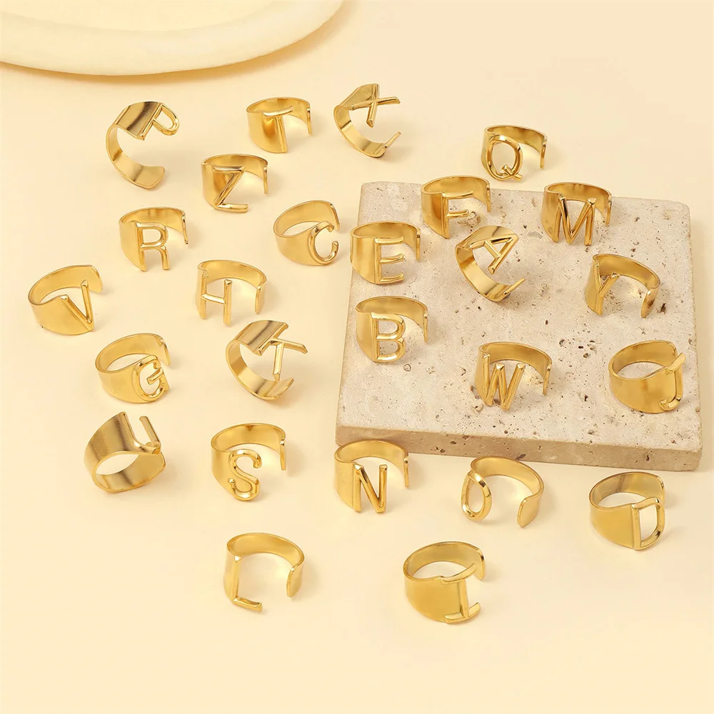 Регулируемое кольцо из нержавеющей стали с надписью и инициалом имени