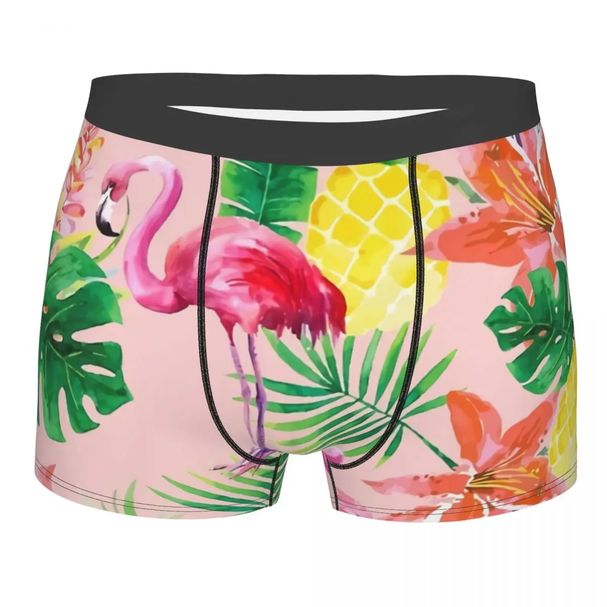 

Tropical Flamingo Pineapple Green Leaves Men Boxer Briefs Underwear Highly Breathable Top Quality Birthday Gifts