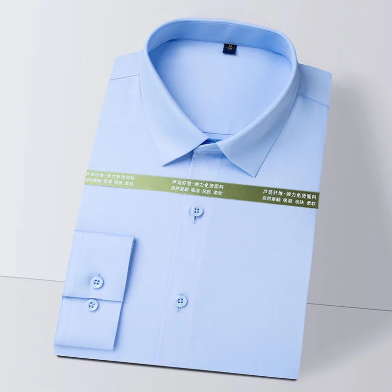 Sinwoyan Solid Aloe Fiber Mens Dress Shirts Comfortable Long Sleeve Soft Elastic Business Male Social Shirt Formal New Autumn