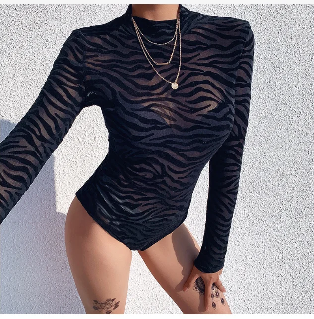 

See-through Irregular Wear Striped Sexy Slim Long-sleeved Jumpsuit 2022 Spring and Autumn New Clothing Women