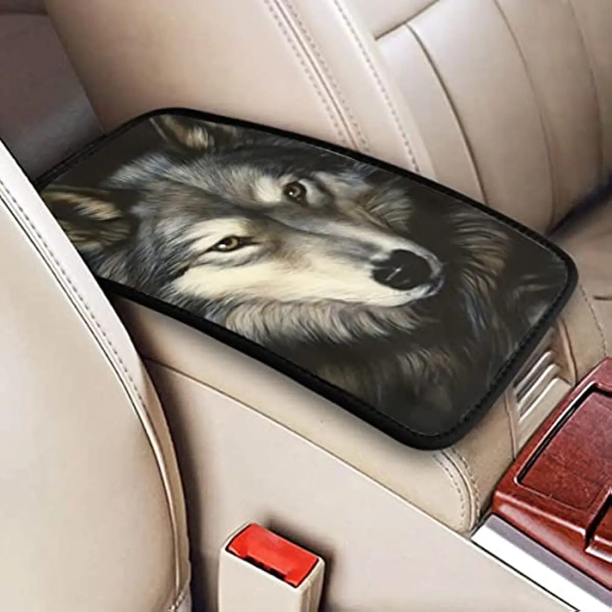 

Wolf Car Center Console Cover for Men Grey Soft Non-Slip Car Armrest Cover Protector Universal SUV Truck, One Size