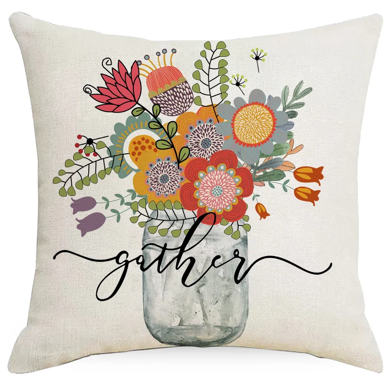 

New Plant Floral Pillow CoverLinen Home Sofa Bed Floral Printing Cushion Cover 45X45 Colorful Bedroom Office Decoration J1832