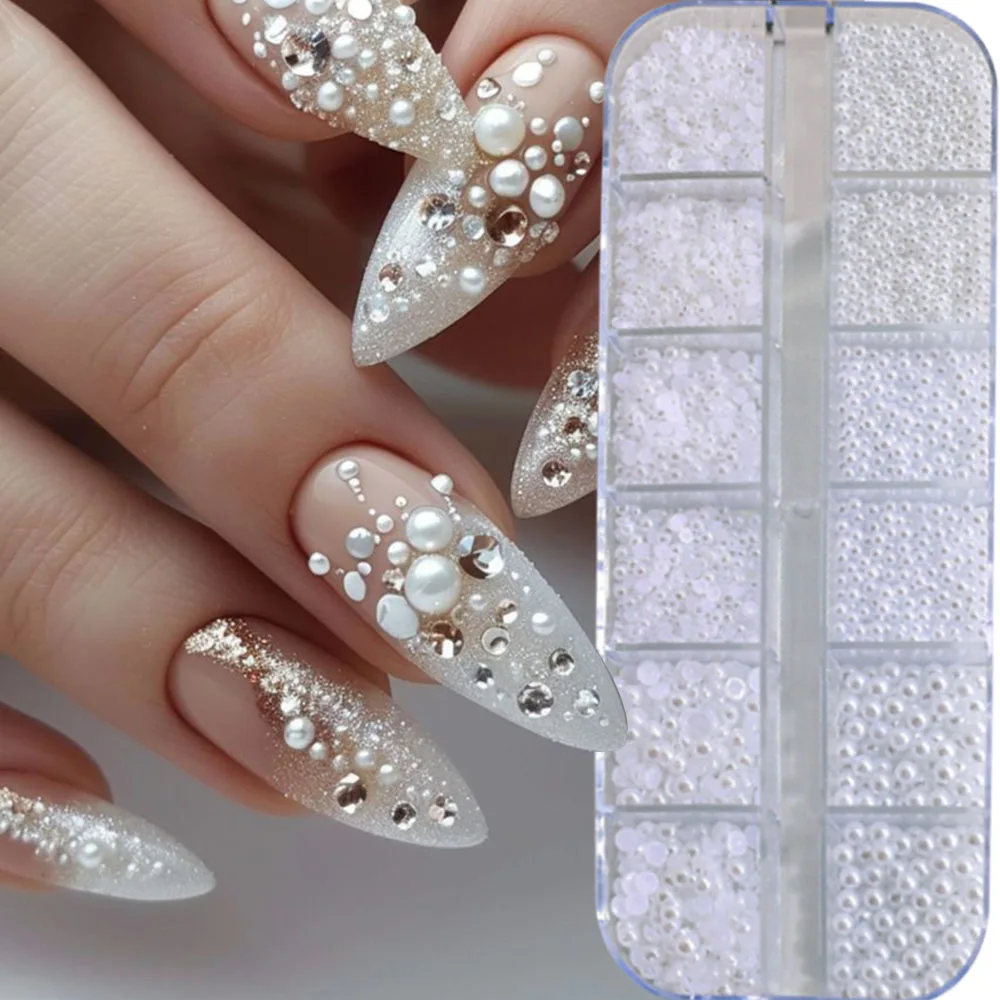 1 коробка жемчужины с плоской задней стороной рандомный дизайн ногтей разные