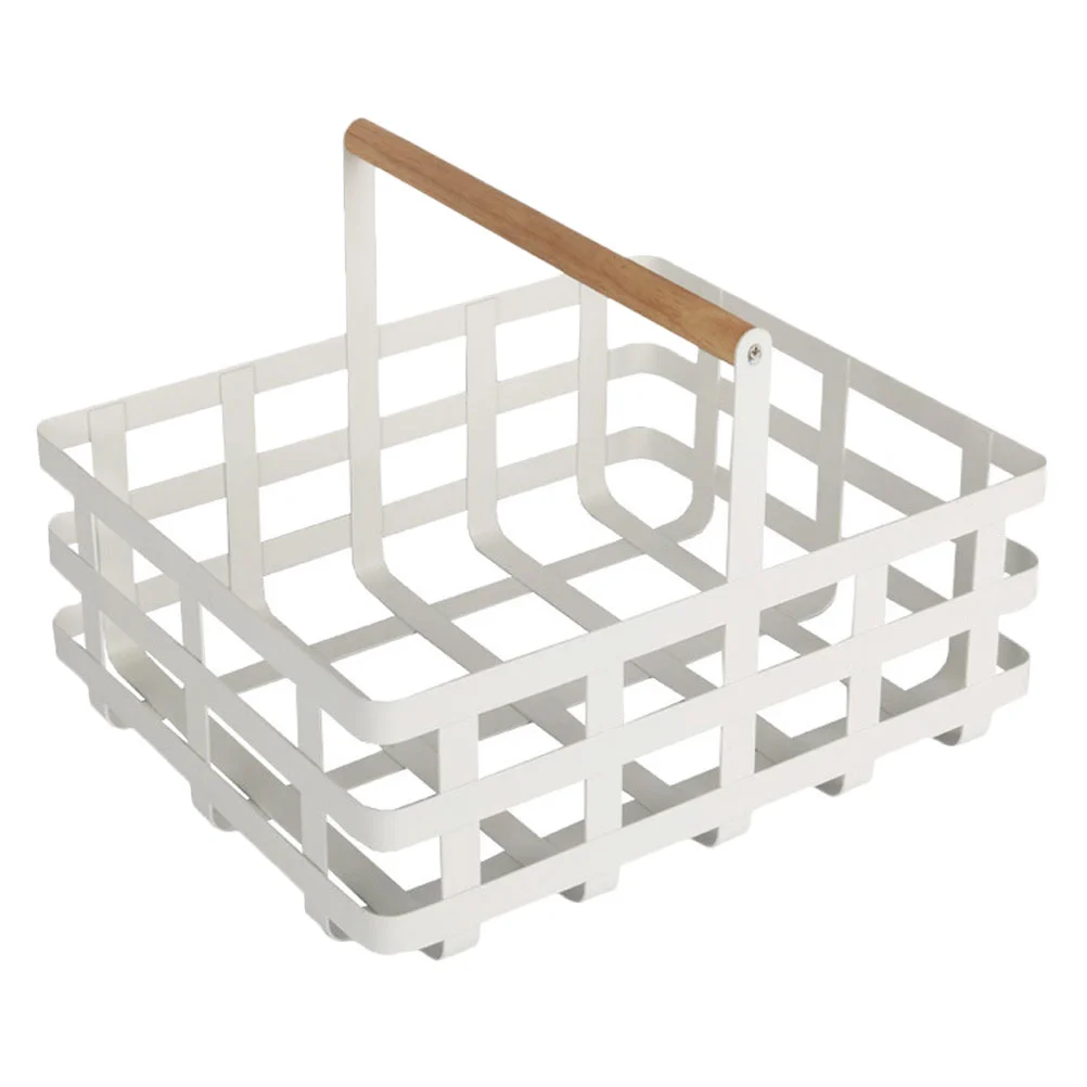 

1pc Hollow-carved Storage Basket Sundries Fruits Container Metal Craft (White)