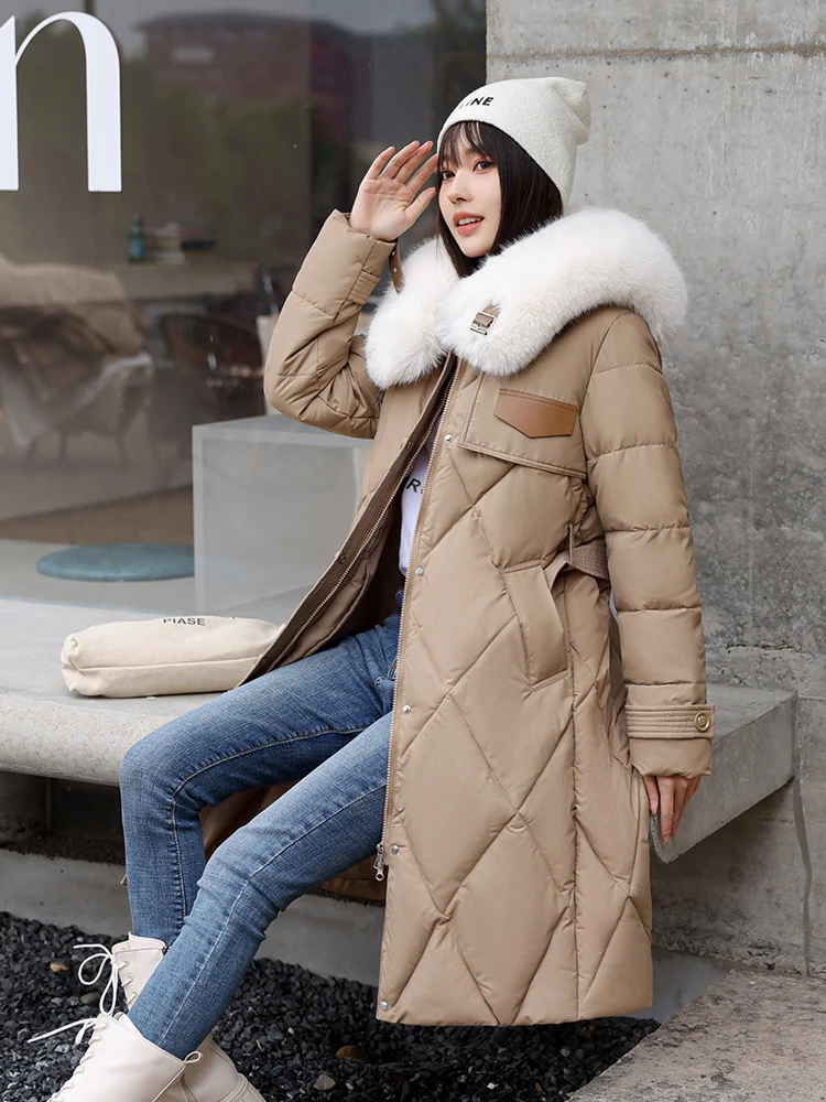 MEILLY DOLPHIN New Cotton Padded Quilted Women Winter Coat Clothes Big Fur Collar Snow Parkas Long Warm Puffer Jacket With Belt