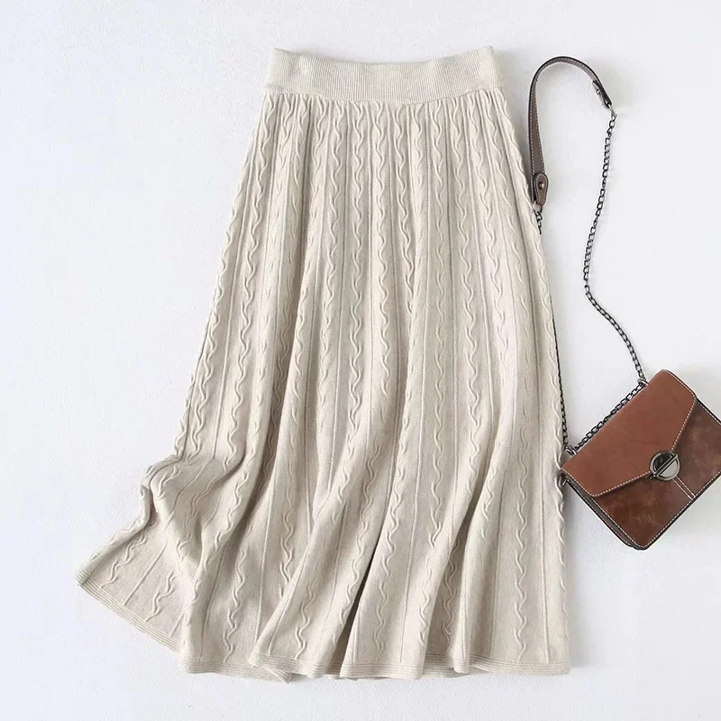 2022 модная осенне-зимняя трикотажная длинная Плиссированная юбка миди для женщин