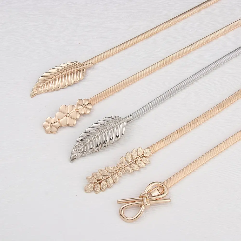 

105cm Golden Silver Leaves Bowknot Belt Metal Women Vintage